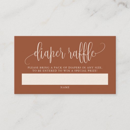 Terracotta Hübsch Script Diaper Raffelkarte Platzkarte (Vorderseite)