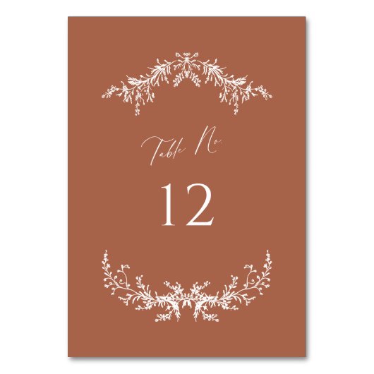 Terracotta Hütte Wedding Tischnummer Card Zeichen (Vorderseite)
