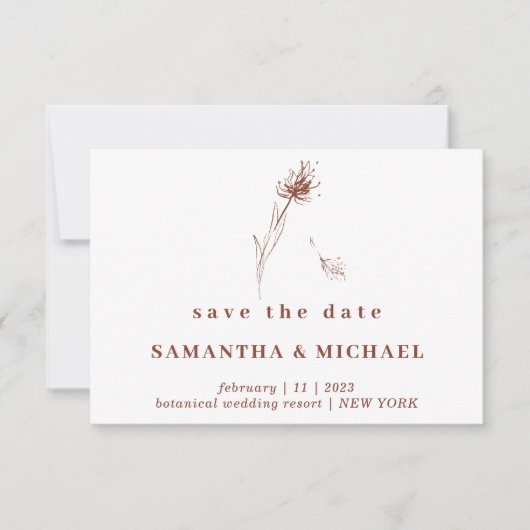 Terracotta Indie Dandelion Blume Save the Date Einladung (Vorderseite)