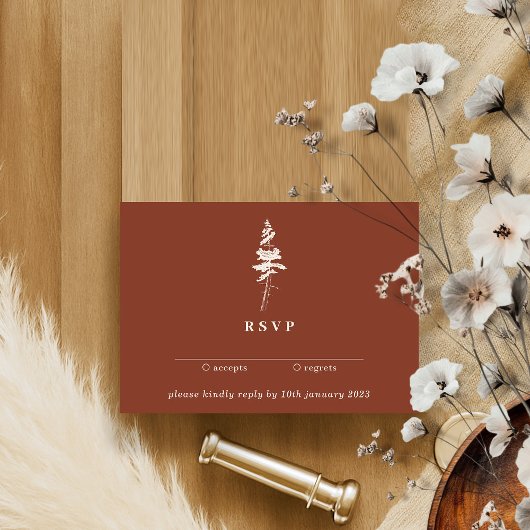 Terracotta Indie Rustic Forest Pine Tree Wedding Einladung