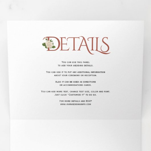 Terracotta-Initialen und Ampersand, Hochzeit der R Dreifach Gefaltete Einladung (Innen Erste Seite)