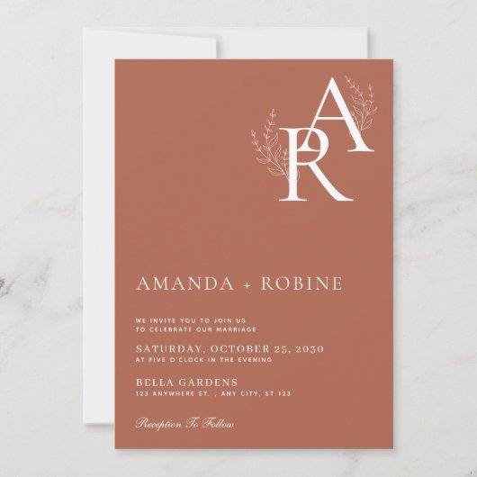 Terracotta Initials Wedding Einladung (Vorderseite)
