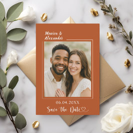 Terracotta ivory photo wedding Save the Date