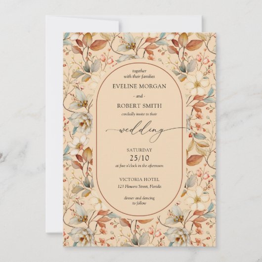 Terracotta Ivory Rust Boho Arch Wildblumen Einladung (Vorderseite)