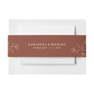 Terracotta Ivory Tiny Blume Monogram Wedding Einladungsbanderole