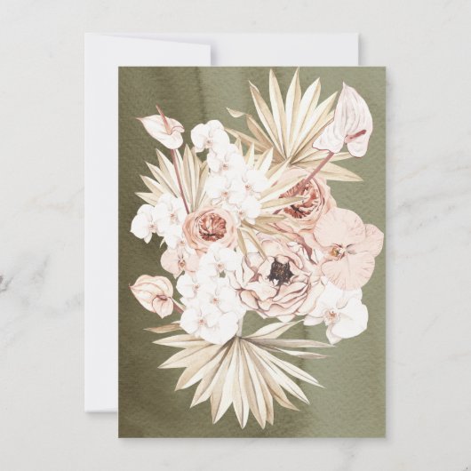 Terracotta & Khaki Palm Blätter Tropische Hochzeit Einladung (Rückseite)