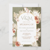 Terracotta & Khaki Palm Blätter Tropische Hochzeit Einladung (Vorderseite)
