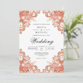Terracotta Lace Border Wedding Einladung (Stehend Vorderseite)