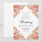 Terracotta Lace Border Wedding Einladung (Vorne/Hinten)