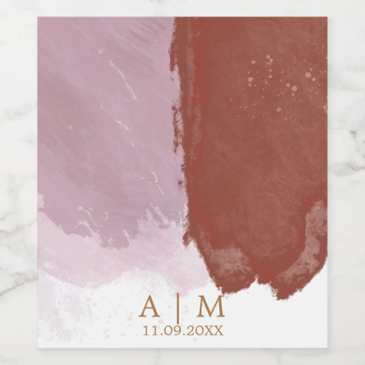 Terracotta Lavendel Monogram Aquarell Weinetikett (Einzelnes Label)