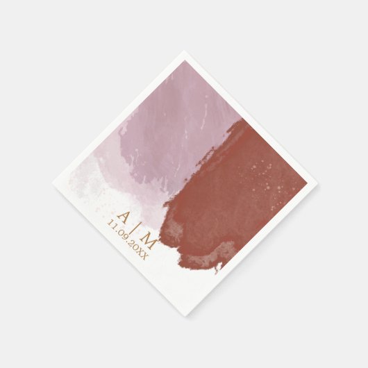 Terracotta Lavender Monogram Watercolor Wedding Serviette (Ecke)