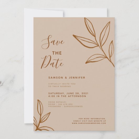 Terracotta Leaf Save the Date Virtual Wedding Einladung (Vorderseite)