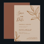 Terracotta Leaf Save the Date Virtual Wedding Einladung<br><div class="desc">Laden Sie Ihre Freunde und Lieben zu einer virtuellen Hochzeitsfeier mit dieser schlichten und eleganten Save the Date-Einladung ein,  die ein bodenständiges Terrakotta-Farbschema mit skizzenhaftem Blätter-Design bietet. Personalisieren Sie es mit Ihren eigenen Hochzeitsdetails.</div>