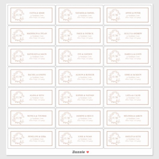 Terracotta Leafy Wappen Monogram Guest Address Aufkleber (Blatt)