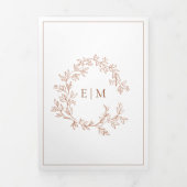 Terracotta Leafy Wappen Monogram Wedding Dreifach Gefaltete Einladung (Cover)