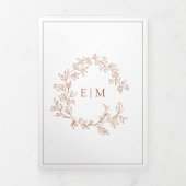 Terracotta Leafy Wappen Monogram Wedding Dreifach Gefaltete Einladung (Cover)