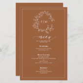 Terracotta Leafy Wappen Monogram Wedding Menu (Vorne/Hinten)
