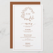 Terracotta Leafy Wappen Monogram Wedding Menu (Vorne/Hinten)
