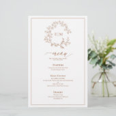 Terracotta Leafy Wappen Monogram Wedding Menu (Stehend Vorderseite)
