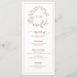 Terracotta Leafy Wappen Monogram Wedding Menu Menükarte