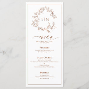 Terracotta Leafy Wappen Monogram Wedding Menu Menükarte