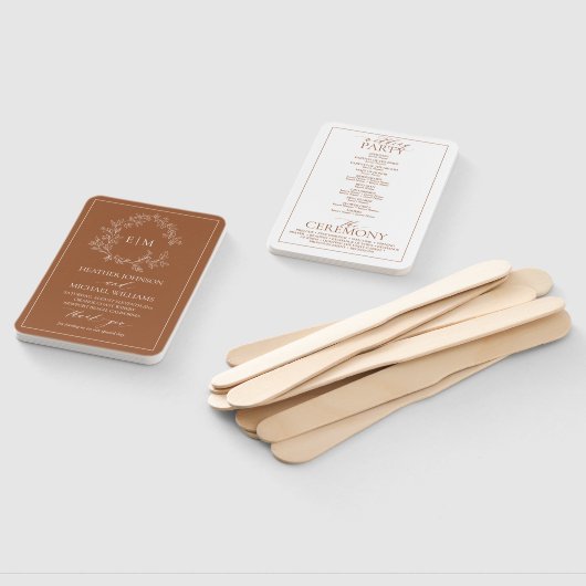 Terracotta Leafy Wappen Monogram Wedding Program Fächer (Non-assembled)