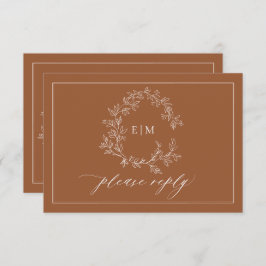 Terracotta Leafy Wappen Monogram Wedding RSVP