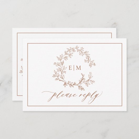Terracotta Leafy Wappen Monogram Wedding RSVP (Vorne/Hinten)