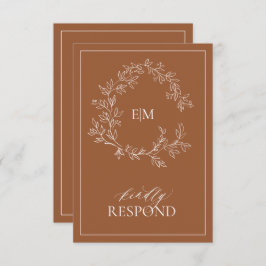 Terracotta Leafy Wappen Monogram Wedding RSVP Card