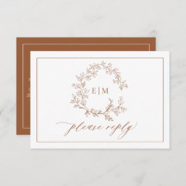 Terracotta Leafy Wappen Monogram Wedding RSVP Card