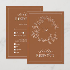 Terracotta Leafy Wappen Monogram Wedding RSVP Card Karte