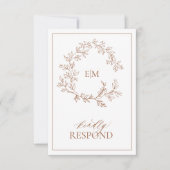 Terracotta Leafy Wappen Monogram Wedding RSVP Card Karte (Vorderseite)