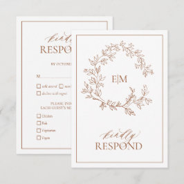 Terracotta Leafy Wappen Monogram Wedding RSVP Card Karte