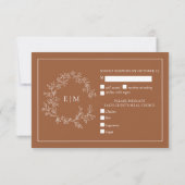 Terracotta Leafy Wappen Monogram Wedding RSVP Card Karte (Rückseite)