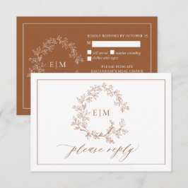 Terracotta Leafy Wappen Monogram Wedding RSVP Card Karte