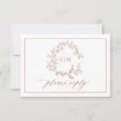 Terracotta Leafy Wappen Monogram Wedding RSVP Karte (Vorderseite)