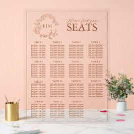 Terracotta Leafy Wappen Monogram Wedding Seating Acrylschild
