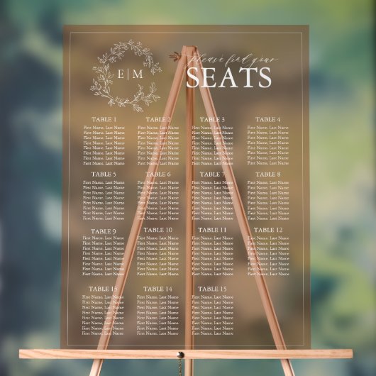Terracotta Leafy Wappen Monogram Wedding Seating Acrylschild (Neutral)