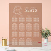 Terracotta Leafy Wappen Monogram Wedding Seating Acrylschild (Hochzeit)