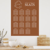 Terracotta Leafy Wappen Monogram Wedding Seating Poster (Küche)
