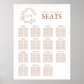 Terracotta Leafy Wappen Monogram Wedding Seating Poster (Vorne)