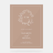 Terracotta Leafy Wappen Monogram Welcome Wedding Acrylschild (Vorderseite)