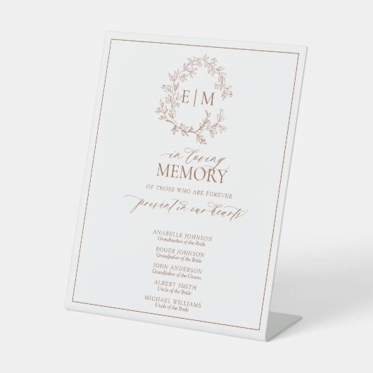 Terracotta Leafy Wappen Monogramm zur Erinnerung Sockelschild (Vorderseite)