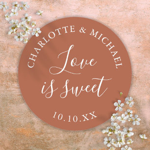Terracotta Liebe ist süße Gastgeschenk Hochzeit Runder Aufkleber
