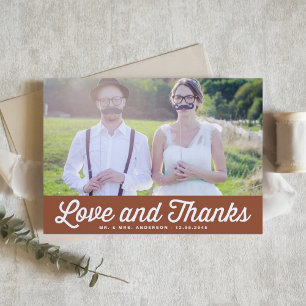 Terracotta Liebe und Dank Retro Foto Wedding Dankeskarte