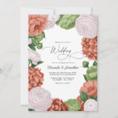 Terracotta Light Peach Olive Green Floral Wedding Einladung (Vorderseite)