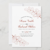 Terracotta line art Branch und Blätter Hochzeit im Einladung (Vorderseite)