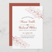 Terracotta line art Branch und Blätter Hochzeit im Einladung (Vorne/Hinten)