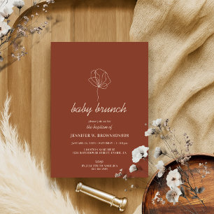 Terracotta Line Blume Simple Boho Baby Taufe Einladung