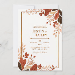 Terracotta Line Leaf Gilded Botanical Wedding Einladung